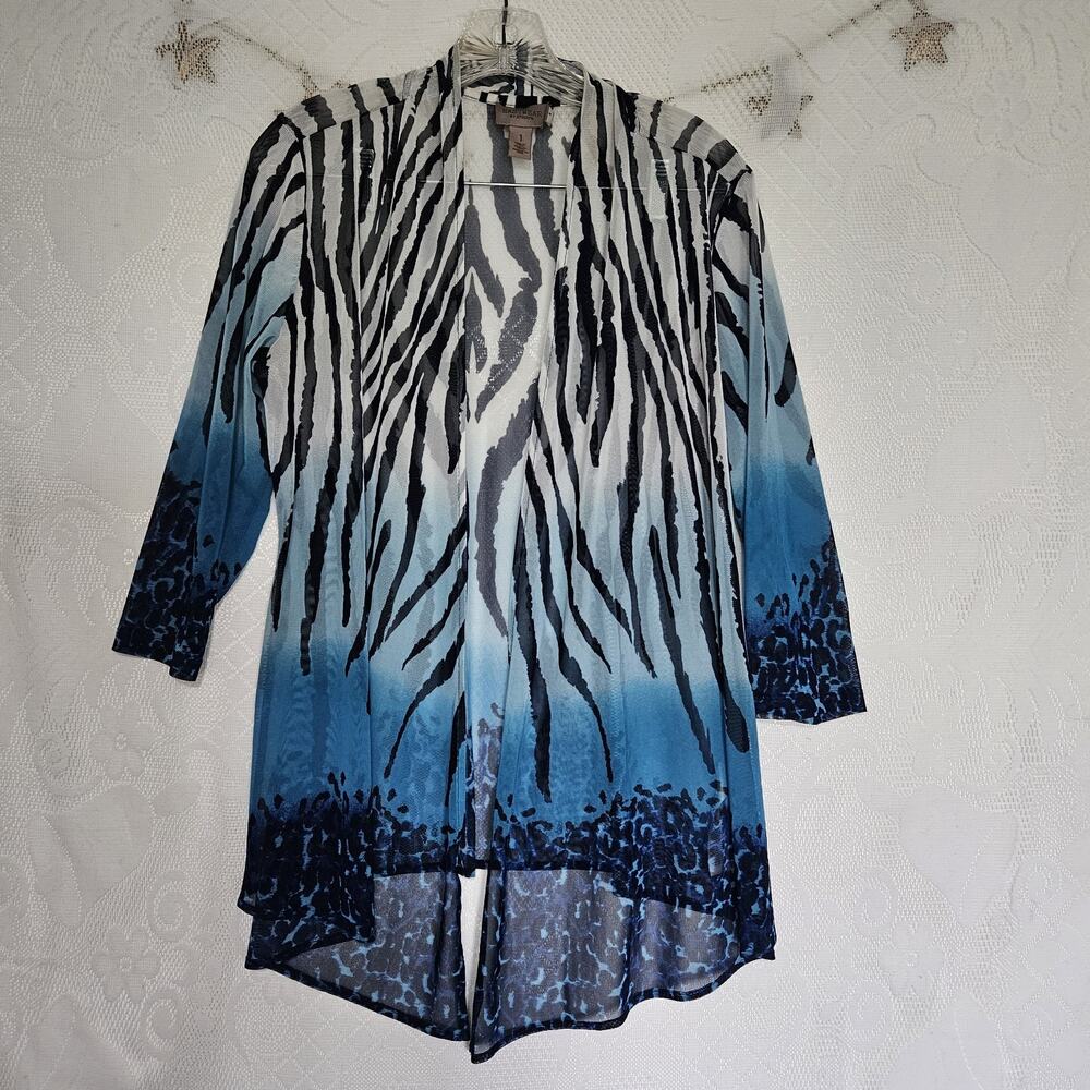 Easywear By Chicos Size 1 Blue Ombre Sheer Open Cardigan Coastal Resortwear Boho